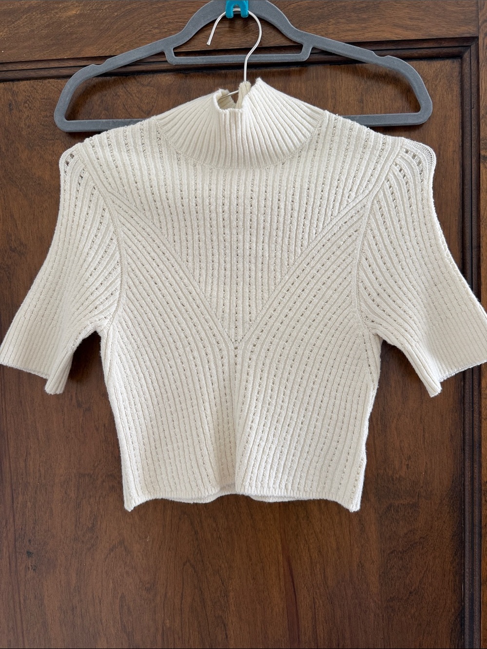 Cream Ribbed Short-Sleeve Mock Neck Sweater Top